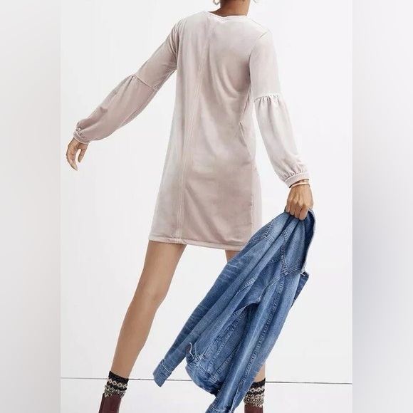 NWOT MADEWELL Velvelt Baloon Long Sleeve Blush Dress - Picture 2 of 8
